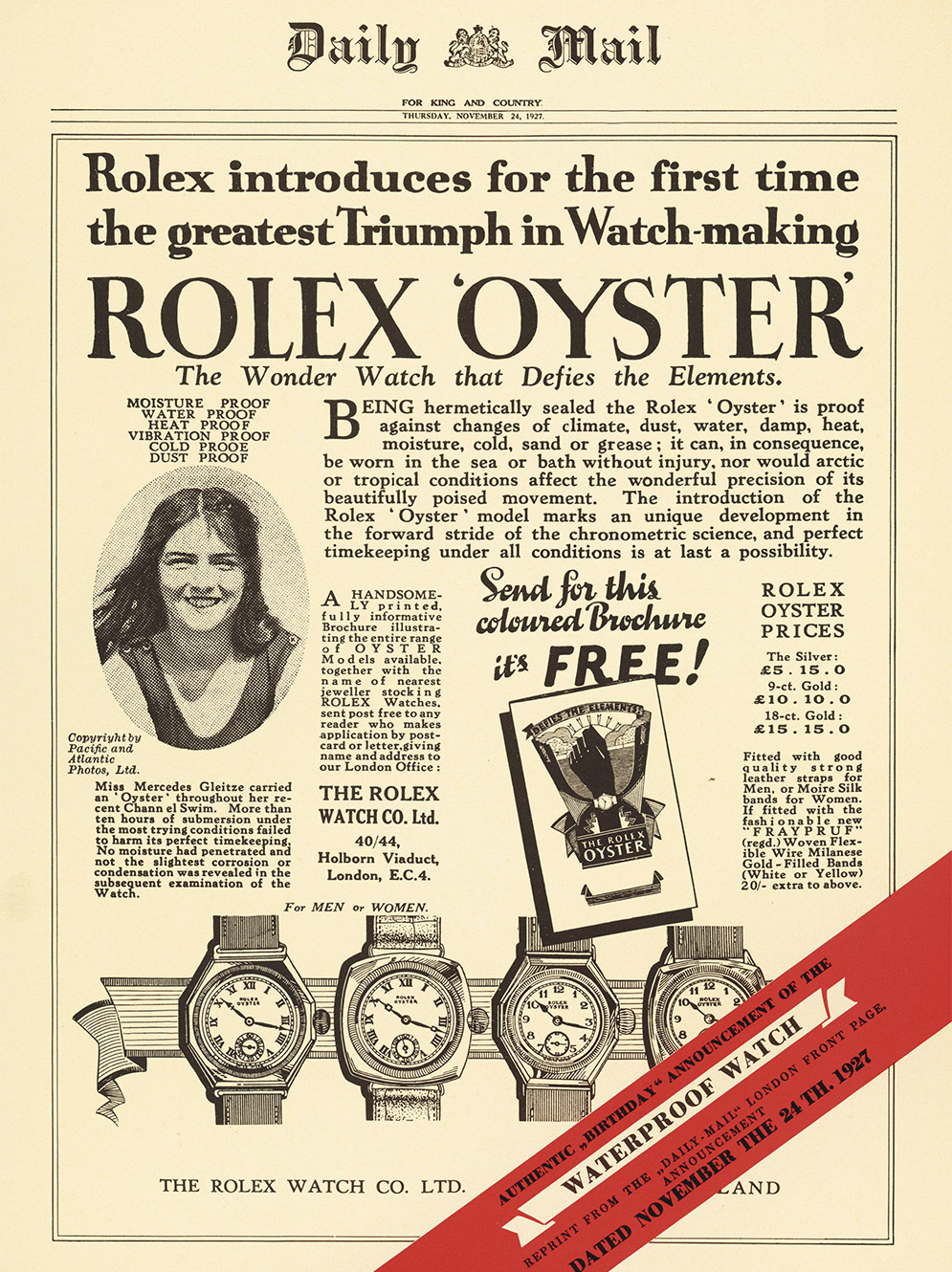 Mercedes Gleitze e l’Oyster Rolex nel 1927 - Gioielleria Stedile